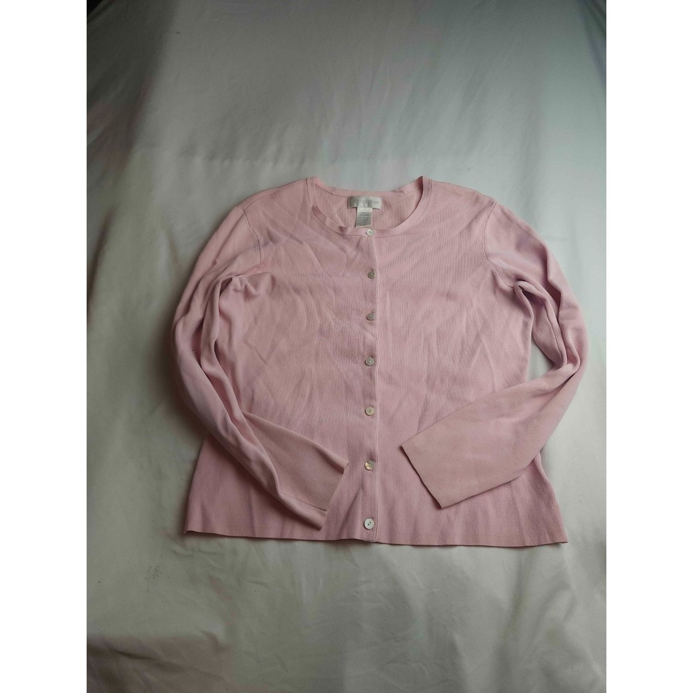 Worthington Cardigan Sweater Women Large Pink Button Front Crew Neck Long Sleeve